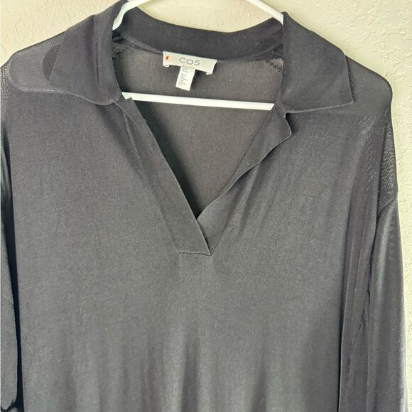 COS Black Collared V-Neck Viscose Double Slit Maxi Dress Size XS - Picture 9 of 12